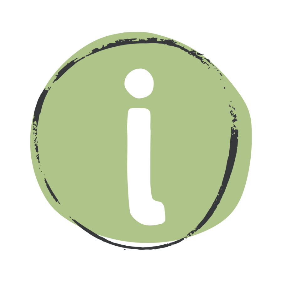 Ein grüner Kreis mit einem groben, handgezeichneten schwarzen Umriss zeigt in der Mitte einen weißen Kleinbuchstaben „i“, der auf hellgrauem Hintergrund Informationen zur Mehrwertsteuersenkung symbolisiert.